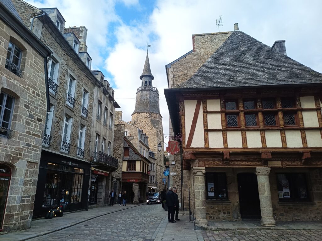 the clocktower of dinan seen from the place de jacobins