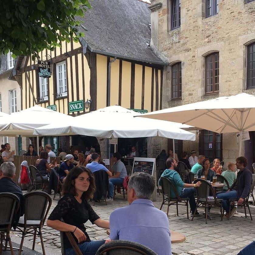 drinking on a terrace in dinan, brittany