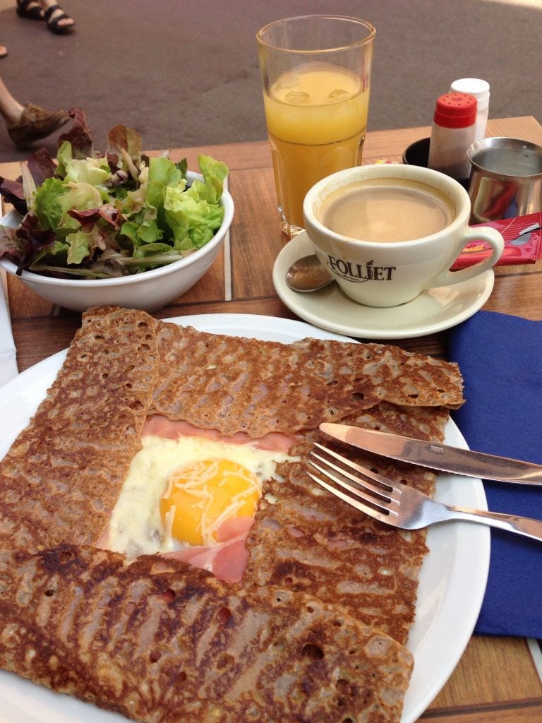 traditional breton galette with ham, egg and cheese