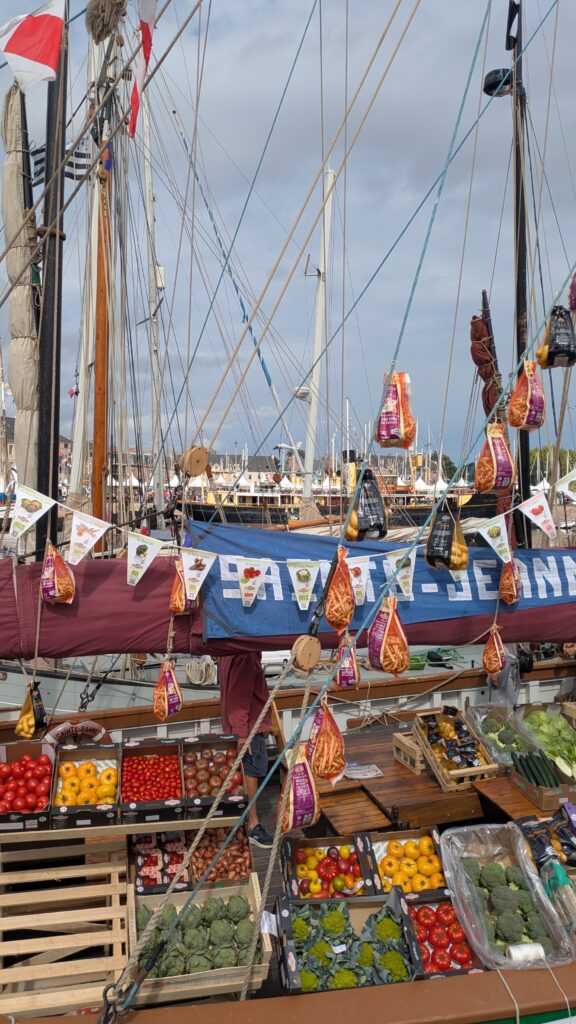 paimpol-boat a boat loaded with fruit and vegetables in paimpol, brittany